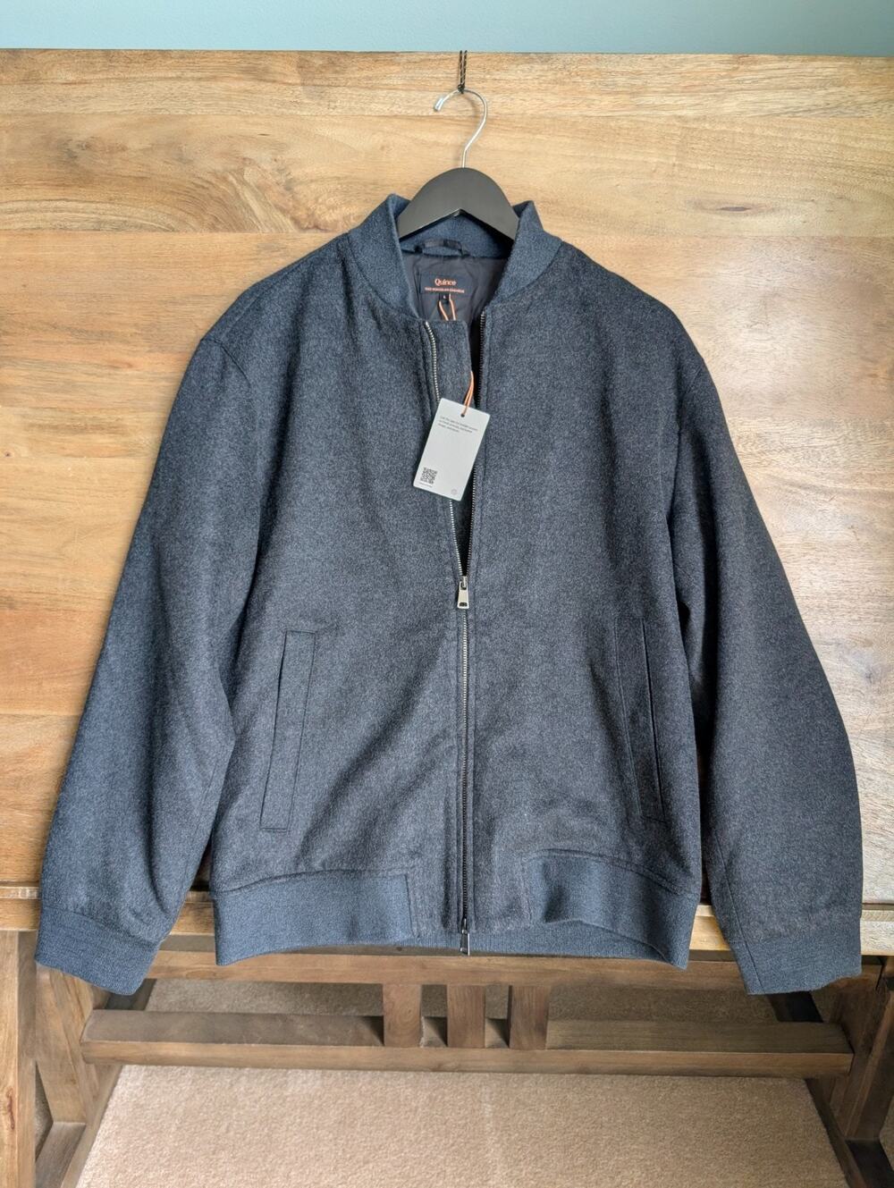 NWT Quince Bomber Jacket Mens Large Gray Heather Graphite Mongolian Cashmere